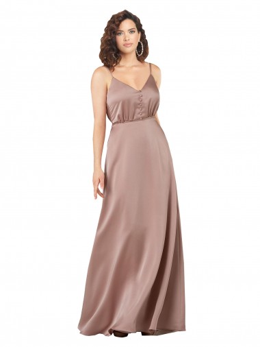 Online Rosa empolvado línea A Cuello en V Cuello de Corazón Satén sedoso Largo Formales Vestidos de dama de honor / Vestidos de noche