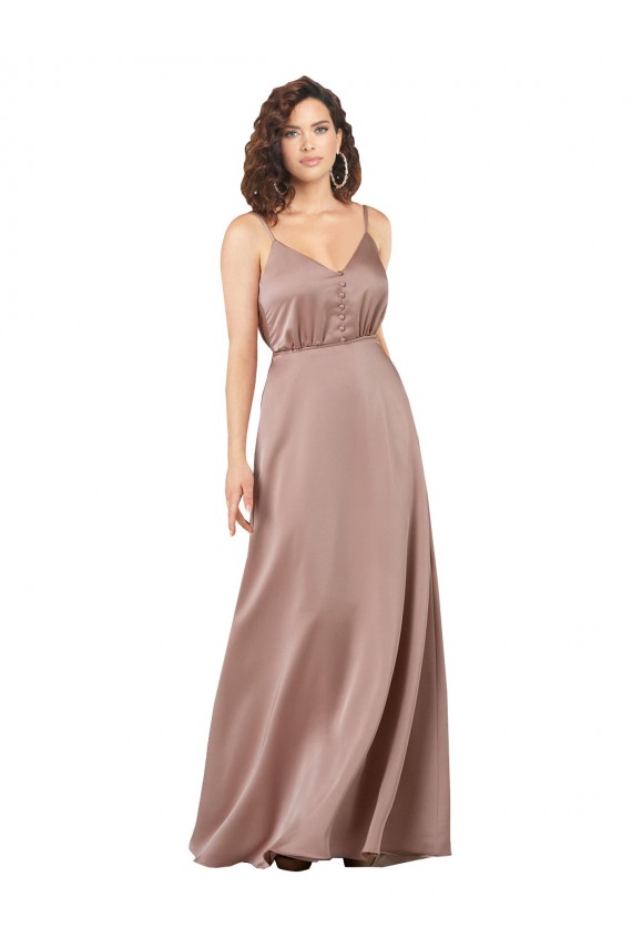 Online Rosa empolvado línea A Cuello en V Cuello de Corazón Satén sedoso Largo Formales Vestidos de dama de honor / Vestidos de noche