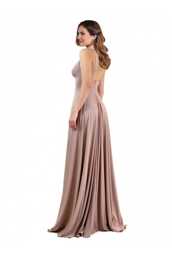 Online Rosa empolvado línea A Cuello en V Spandex Largo Formales Vestidos de dama de honor / Vestidos de fiesta