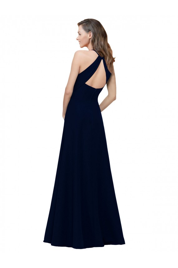Online Rosa empolvado línea A Cuello joya Cuello Alto Crepé Elástico Largo Vestidos de dama de honor / Vestidos de fiesta