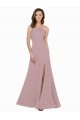 Online Rosa empolvado línea A Cuello joya Cuello Alto Crepé Elástico Largo Vestidos de dama de honor / Vestidos de fiesta