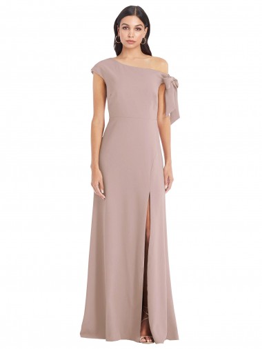Online Rosa empolvado línea A Hombros Descubiertos Crepé Elástico Largo Formales Vestidos de dama de honor / Vestidos de fiesta