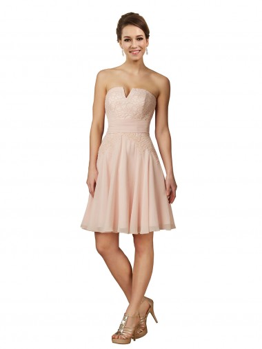 Online Rosa línea A Cuello de Corazón Gasa Encaje Corto Vestidos de dama de honor / Vestidos de cóctel
