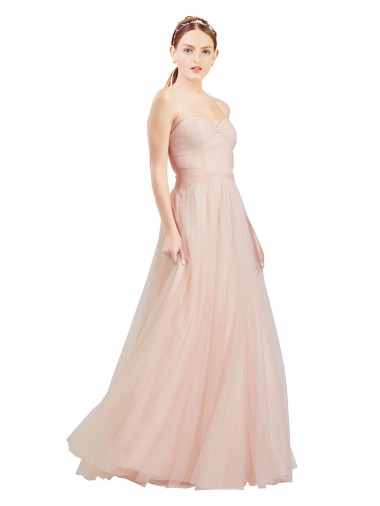 Online Rosa línea A Cuello de Corazón Sin tirantes Tul Largo Vestidos de dama de honor