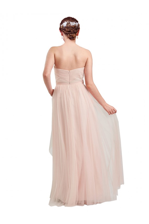 Online Rosa línea A Cuello de Corazón Tul Largo Vestidos de dama de honor