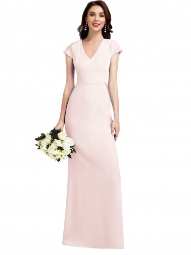 Online Rosa línea A Cuello en V Crepé Elástico Largo Formales Vestidos de dama de honor / Vestidos de fiesta
