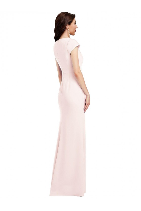 Online Rosa línea A Cuello en V Crepé Elástico Largo Formales Vestidos de dama de honor / Vestidos de fiesta
