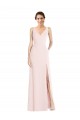 Online Rosa línea A Cuello en V Crepé Elástico Largo Vestidos de dama de honor / Vestidos de fiesta