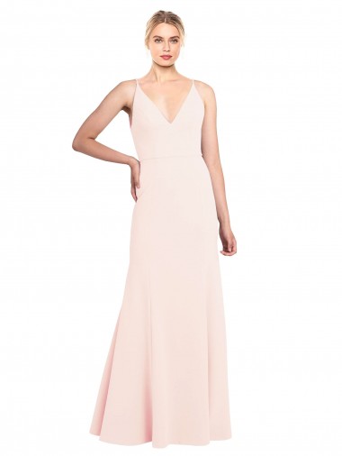 Online Rosa línea A Cuello en V Cuello Alto Crepé Elástico Largo Formales Vestidos de dama de honor / Vestidos de fiesta