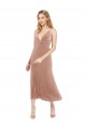 Online Rosa línea A Cuello en V Midi Terciopelo Elástico Corto Vestidos de dama de honor / Vestidos de fiesta / Vestidos de cóctel