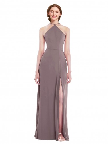 Online Rosa polvorienta línea A Halter Gasa Largo Formales Vestidos de dama de honor / Vestidos de noche
