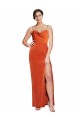 Online Rust Cubierta Tirantes espagueti Barrer tren Satén elástico Largo Formales Vestidos de dama de honor / Vestidos de fiesta