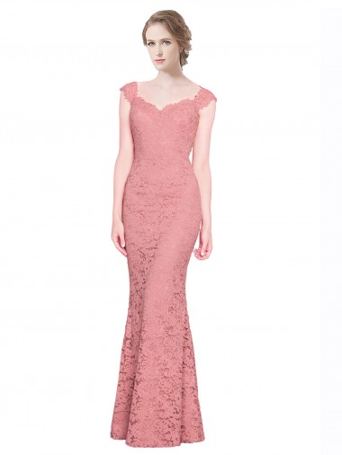 Online Salmón Sirena Cuello de Corazón Sin tirantes Encaje Largo Vestidos de dama de honor / Vestidos de fiesta