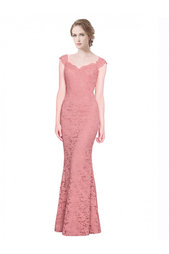 Online Salmón Sirena Cuello de Corazón Sin tirantes Encaje Largo Vestidos de dama de honor / Vestidos de fiesta