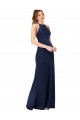Online Sapphire Cubierta Cuello Alto Satén sedoso Largo Formales Vestidos de dama de honor / Vestidos de fiesta