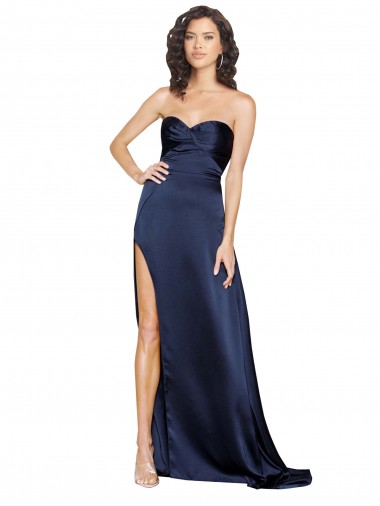 Online Sapphire línea A Cuello Alto Satén sedoso Largo Formales Vestidos de dama de honor / Vestidos de fiesta
