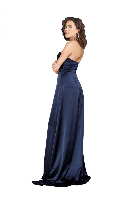 Online Sapphire línea A Cuello Alto Satén sedoso Largo Formales Vestidos de dama de honor / Vestidos de fiesta