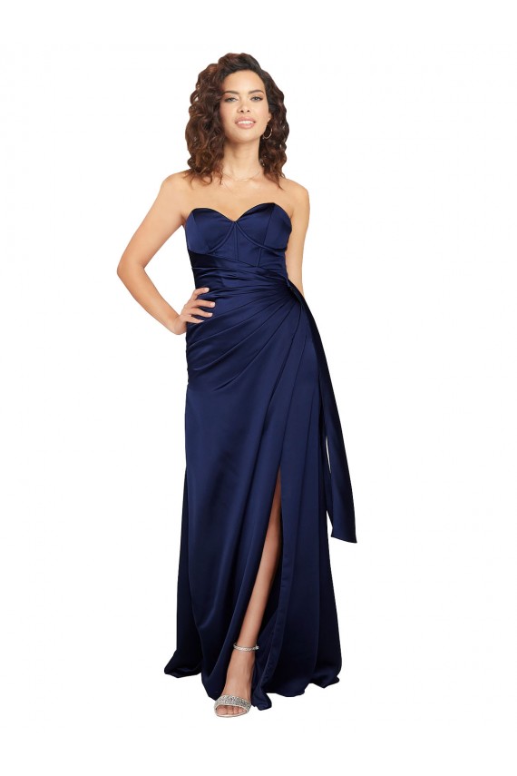 Online Sapphire línea A Cuello de Corazón Sin tirantes Satén sedoso Largo Formales Vestidos de dama de honor / Vestidos de fiesta