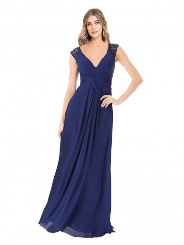 Online Sapphire línea A Cuello en V Gasa Largo Vestidos de dama de honor