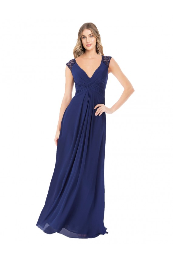 Online Sapphire línea A Cuello en V Gasa Largo Vestidos de dama de honor