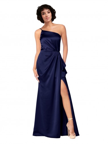 Online Sapphire línea A Un Hombre Satén sedoso Largo Formales Vestidos de dama de honor / Vestidos de fiesta