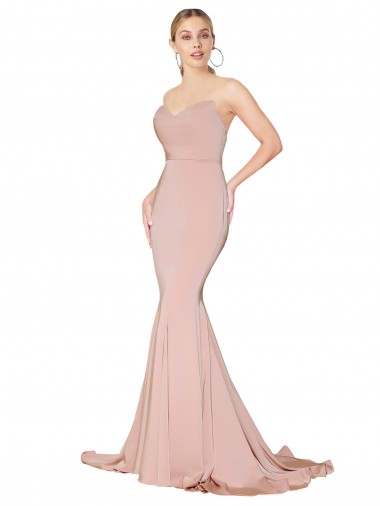 Online Sirena Cuello Alto Crepé Elástico Largo Formales Vestidos de dama de honor / Vestidos de fiesta
