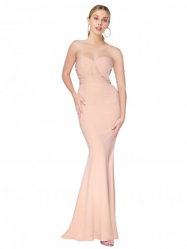 Online Sirena Cuello Alto Crepé Elástico Largo Formales Vestidos de dama de honor / Vestidos de fiesta