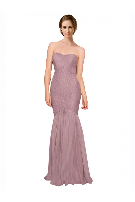 Online Sirena Cuello de Corazón Sin tirantes Tul Largo Vestidos de dama de honor