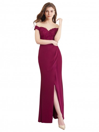 Online Sirena Hombros Descubiertos Gasa Encaje Largo Vestidos de dama de honor