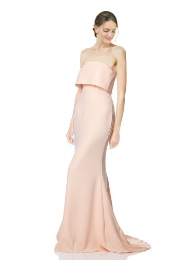 Online Sirena Sin tirantes Cuello Alto Crepé Elástico Largo Formales Vestidos de dama de honor / Vestidos de fiesta