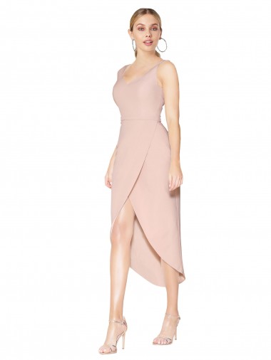 Online Sirena Tirantes espagueti Crepé Elástico Corto Asimétrico Formales Vestidos de dama de honor / Vestidos de fiesta / Vestidos de cóctel