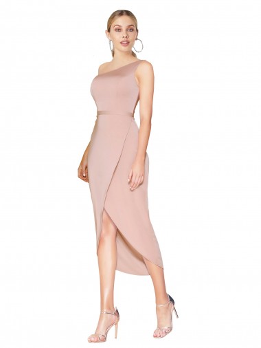 Online Sirena Un Hombre Cuello Alto Crepé Elástico Corto Asimétrico Formales Vestidos de dama de honor / Vestidos de fiesta / Vestidos de cóctel