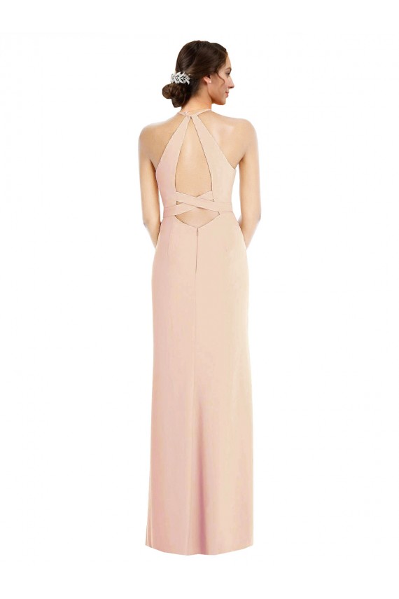 Online Trompeta Halter Crepé Elástico Largo Formales Vestidos de dama de honor / Vestidos de fiesta