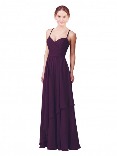 Online Uva Cubierta Cuello de Corazón Gasa Largo Vestidos de dama de honor