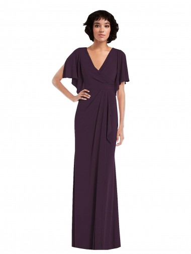 Online Uva Cubierta Cuello en V Spandex Largo Formales Vestidos de dama de honor / Vestidos de fiesta