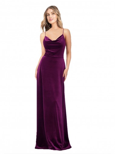 Online Uva línea A Cucharón Cuello en V Terciopelo Elástico Largo Formales Vestidos de dama de honor / Vestidos de fiesta