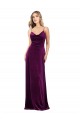 Online Uva línea A Cucharón Cuello en V Terciopelo Elástico Largo Formales Vestidos de dama de honor / Vestidos de fiesta