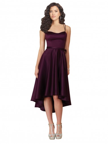 Online Uva línea A Cuello de Corazón Cucharón Neck Satén Corto Asimétrico Vestidos de dama de honor / Vestidos de fiesta
