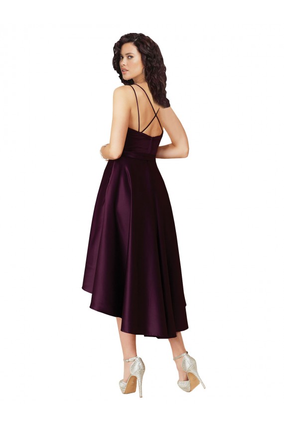 Online Uva línea A Cuello de Corazón Cucharón Neck Satén Corto Asimétrico Vestidos de dama de honor / Vestidos de fiesta