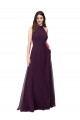 Online Uva línea A Halter Cuello Alto Gasa Largo Vestidos de dama de honor