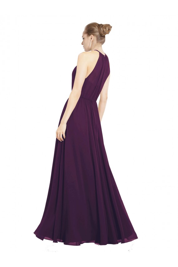 Online Uva línea A Halter Gasa Largo Vestidos de dama de honor