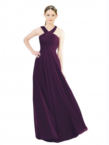 Online Uva línea A Halter Gasa Largo Vestidos de dama de honor