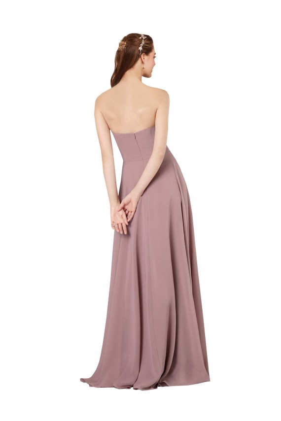 Online Uva línea A Sin tirantes Gasa Largo Vestidos de dama de honor