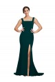 Online Verde Midnight Cubierta Cuadrado Barrer tren Crepé Elástico Largo Vestidos de dama de honor / Vestidos de fiesta