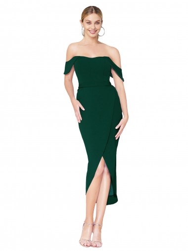 Online Verde Midnight Sirena Hombros Descubiertos Crepé Elástico Corto Asimétrico Formales Vestidos de dama de honor / Vestidos de fiesta / Vestidos de cóctel