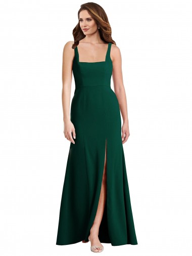 Online Verde Midnight Trompeta Cuadrado Crepé Elástico Largo Vestidos de dama de honor / Vestidos de fiesta