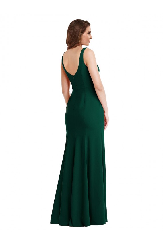 Online Verde Midnight Trompeta Cuadrado Crepé Elástico Largo Vestidos de dama de honor / Vestidos de fiesta