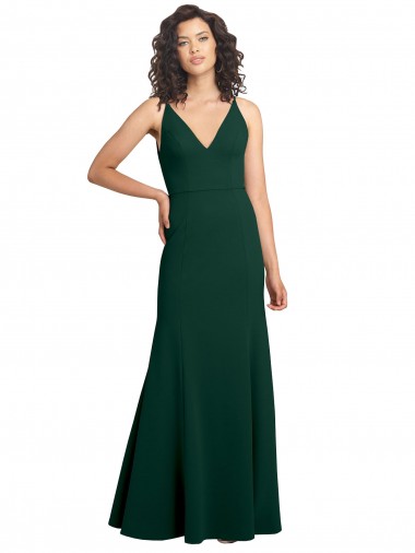 Online Verde Midnight línea A Cuello en V Crepé Elástico Largo Formales Vestidos de dama de honor / Vestidos de fiesta