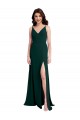 Online Verde Midnight línea A Cuello en V Crepé Elástico Largo Formales Vestidos de dama de honor / Vestidos de fiesta