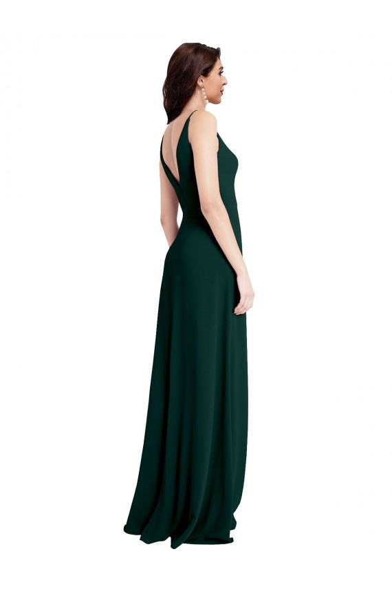 Online Verde Midnight línea A Cuello en V Crepé Elástico Largo Formales Vestidos de dama de honor / Vestidos de fiesta